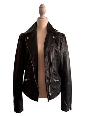 Barneys Originals Black Leather Moto Jacket